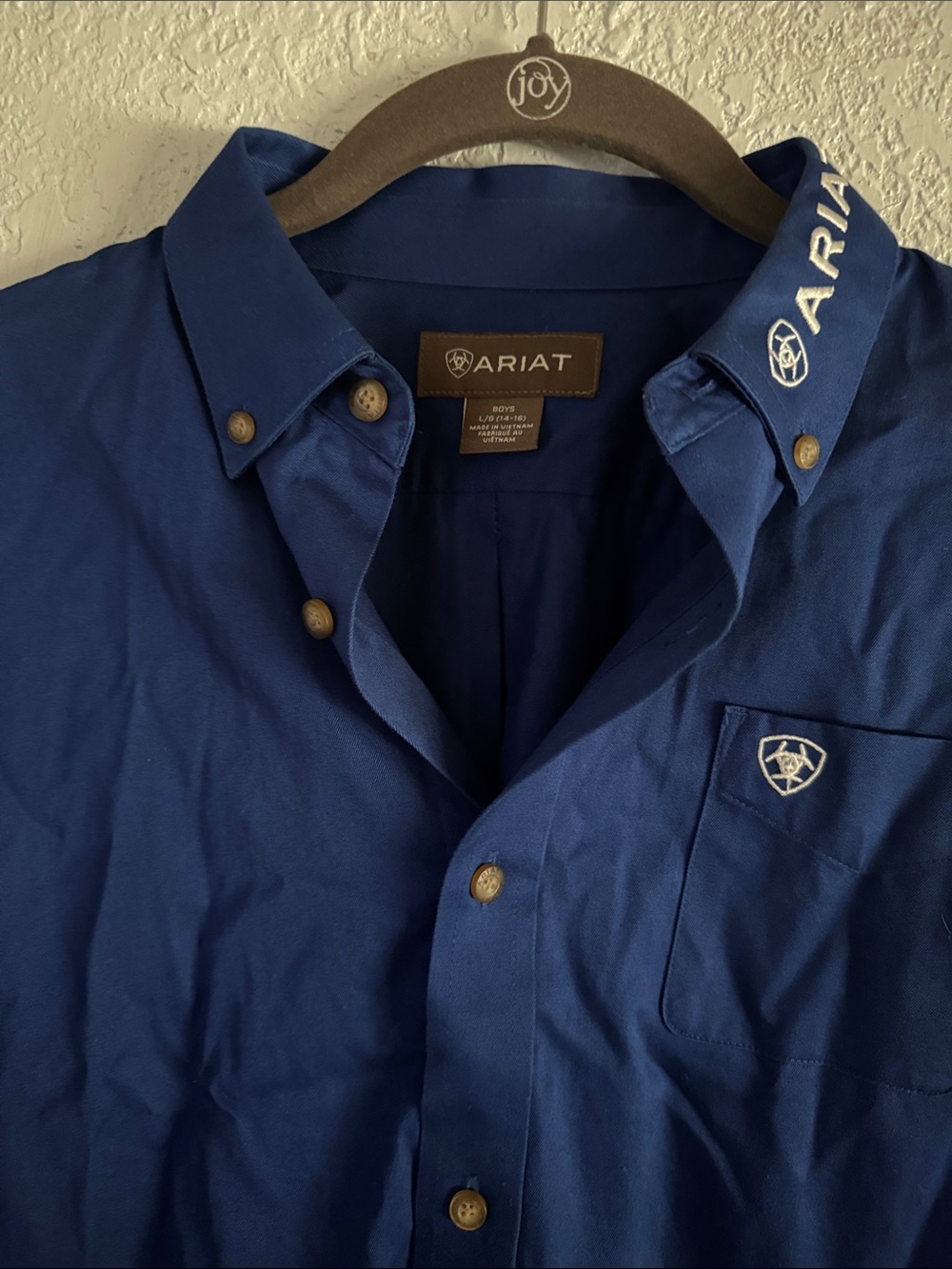 Ariat Boy Button-Down Shirt in Royal Blue with Embroidered Logo